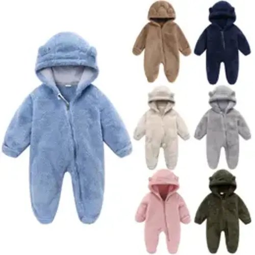 Newborn Baby Boys Girls Winter Jumpsuit Cute Bear Snowsuit Fleece Long Sleeve Footed Hooded Zipper Romper Winter Coat Outwear Warm Outfits 0-12 Months - TikTok Shop