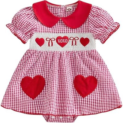 Baby Girl Summer Clothes Bow Embroidery Romper Dress Short Sleeve Plaid Jumpsuit Skirt Hem Bodysuit Cute Outfit
