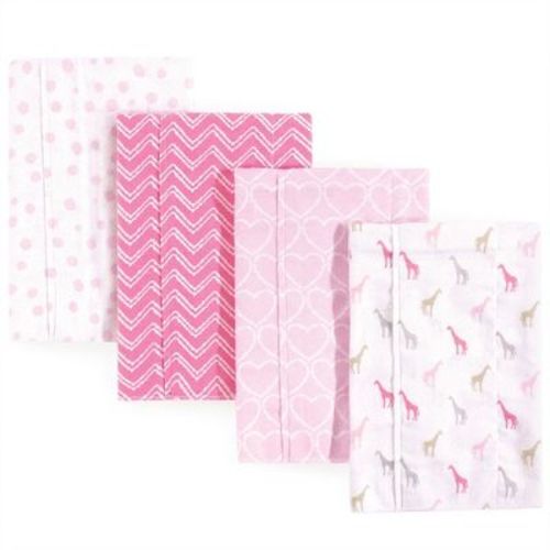 Luvable Friends Baby Girls Cotton Flannel Burp Cloths 4pk, Giraffe, One Size
