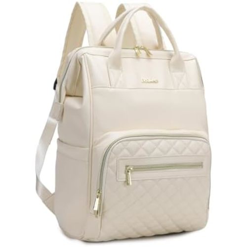 Baby Diaper Bag Backpack, Vegan Leather Diaper Backpack with Laptop Compartment 15.6 inch, Baby Bag Large Capacity, Waterproof Travel Backpack (Beige)