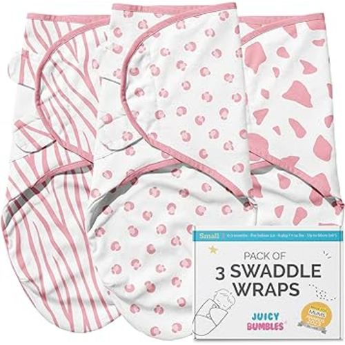 JUICY BUMBLES Baby Swaddles 0-3 Months Newborn Swaddle Sack Sleep Swaddle Sleep Sack Wrap for Newborns Girl and Boy 100% Cotton Oeko TEX 3-Pack