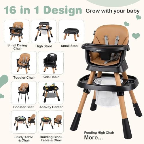 Amazon.com : BABY JOY 16 in 1 High Chair, Convertible Baby Highchair for Babies and Toddlers with Activity Center, Booster Seat, Building Block Table, Toddler Chair with Safety Harness, Removable Tray (Coffee) : Baby