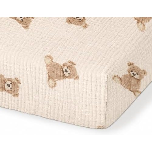 Organic Pack and Play Sheets Fitted 38”x26” 100% Muslin Cotton, Mini Crib Sheets Compatible with Graco/hiccapop/YENING/Dream On Me/Babylicious Pack N Play Mattress, Playard Bedding Sheet Bed Cover