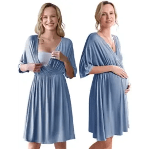 Ekouaer Pregnancy 3-in-1 Maternity Hospital Gown - Short Sleeve, Skin-Friendly, Elastic Waist, V-Neck Nursing Clothing (Sizes S-XXL) - TikTok Shop