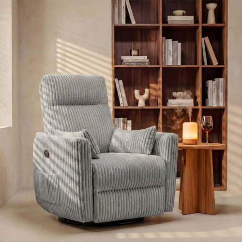 Homall 360 Swivel Nursery Recliner Power Swivel Rocker Recliner Chair with 2 Pillows Comfy High Back Adult Glider Rocker for Living Room,Corduroy Gray