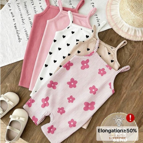 Random 5pcs,Send 1pc Baby Girl Camisole Romper,White,Summer,Basic,Cute,Family Matching,Vintage Pink Stripe,Floral Print,Y2K Kawaii Kids Summer Outfits | SHEIN USA