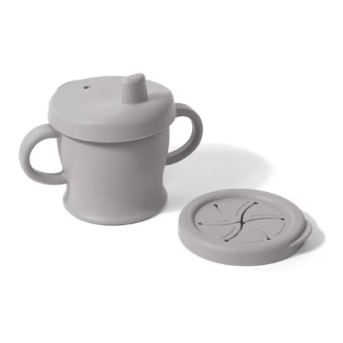 haakaa Silicone Sip-N-Snack Cup, Drop-proof Toddlers Sippy Cup & Snack Container 2-in-1, BPA Free Food Grade Silicone Cup for Baby 6 Months+, 9 Ounce (Grey)