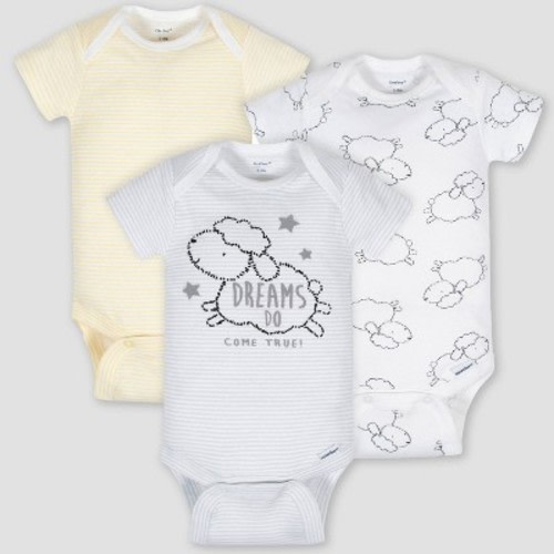 Gerber Baby 5pk Lamb Short Sleeve Onesies and Sleep N' Play - White/Yellow, Size: Newborn