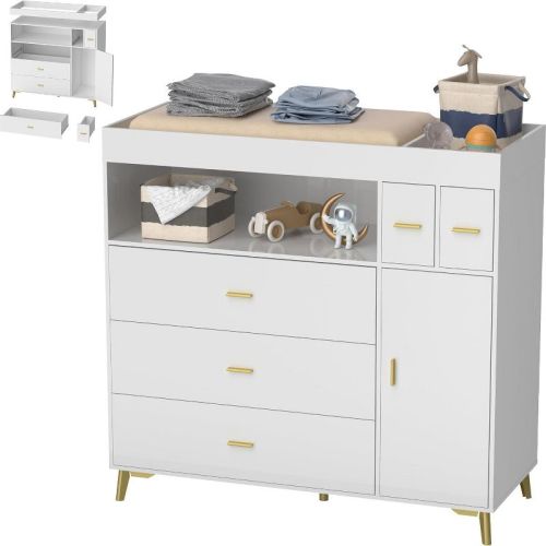 PAKASEPT Changing Table with Drawers, Changing Table Dresser with 5 Drawer & Cabinet