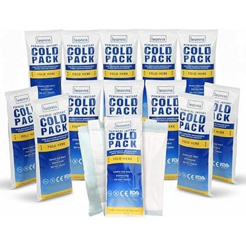 Leonns® Instant Perineal Ice Packs for Postpartum w/Adhesive Strip | Perineal Cold Pack - 2 in 1 Postpartum Ice Pack Pads for After Birth - Instant Ice Maxi Pads | Easy to Activate (12 Pack)