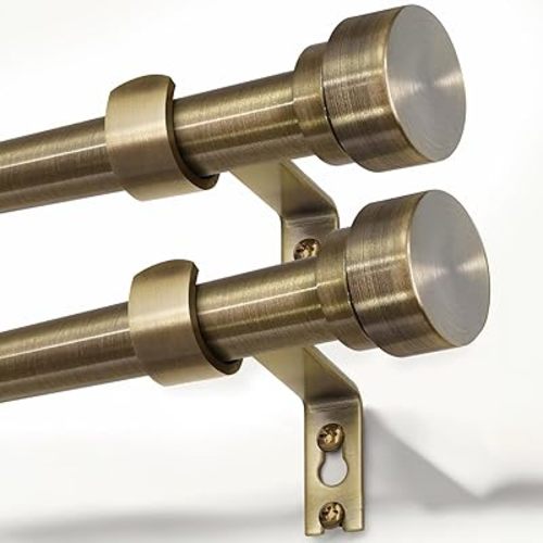 Lootkell 2 Pack Bronze Curtain Rods for Windows 28 to 48 Inches Adjustable Length Heavy Duty 1" Diameter Window Curtain Rod with Solid Metal Finials for Outdoor Farmhouse Bedroom Kitchen Living Room