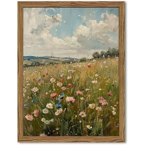 Vintage Wildflowers Wall Art, Vintage Botanical Wall Decor Paintings, Farmhouse Nature Colorful Flower Canvas Prints Artwork for Bedroom Living Room 10x8 inch Wood Framed