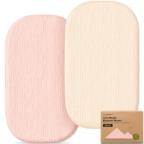 2pk Muslin Baby Bassinet Sheets Girls Boys 33x20 (Cameo, Oval Capsule) | 100% Cotton Organic Bassinet Sheets, Compatible with Maxi Cosi Iora Bassinet Mattress, Machine Washable Bassinet Fitted Sheet