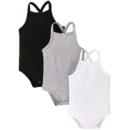 Newborn Baby Girl Boy Summer Romper Pack Tank Top Romper Sleeveless Solid One-piece Cami Bodysuit Ribbed Jumpsuit