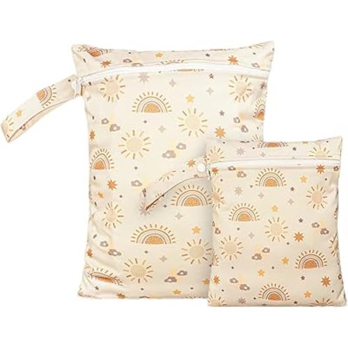 2 Sizes Wet Bags, Waterproof Storage Bag for Baby Diapers and Pump Parts, Reusable Diaper Bag with Zippered Pockets and Handle, Travel Bags, Beach, Pool, Gym Bag for Swimsuits & Wet Clothes, Set of 2