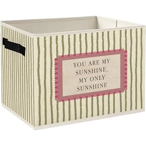 Inspirational Kids Nursery Storage Bins Box with Handles, You Are My Sunshine Green Striped Collapsible Basket Organizer for Books Clothes Kids Bedroom Classroom Playroom Bathroom