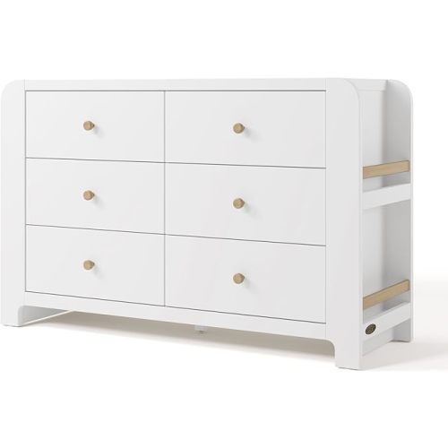 Graco Read-with-Me 6 Drawer Dresser with Bookshelves, White with Driftwood