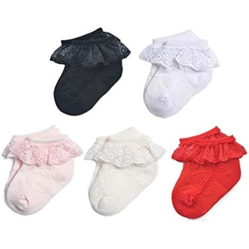 EPEIUS Baby Girl Ruffle Socks, Eyelet Frilly Lace Socks for Newborn Infant