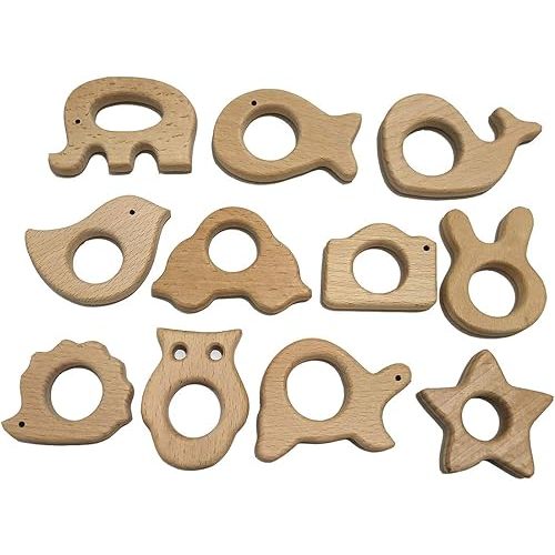 11pcs Beech Wooden Horse Montessori Toys Home Decorations Wood Cartoon Animal Craft for Painting Party Photography Tabletop Adorns (Type 1)