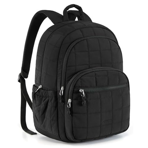 BAGSMART College Laptop Backpack, Travel Backpack for Women, Quilted Casual Daypack, Water-Resistant Bookbag for 15.6 Inch Laptop, Black