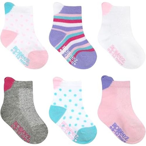 Robeez Baby Boys & Girls Unisex Slip-Resistant Crew Socks for Infant and Toddler, 6 Pairs, 0-24 Months