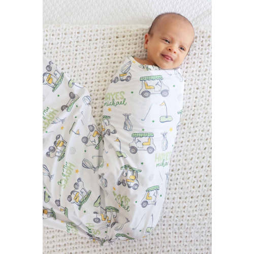 Country Club Cuties Personalized Swaddle Blanket | Blue