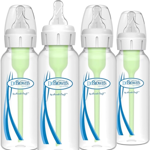 Dr. Brown's Natural Flow Anti-Colic Options+ Narrow Baby Bottle, 8 oz/250 mL, with Level 1 Slow Flow Nipples, 0m+, 4 Pack