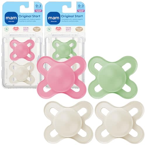 MAM Original Start Matte Baby Pacifiers 0-3 Months Newborns, BPA-Free Skin Soft Silicone Nipple, Developed with Medical Experts, Easy to Clean, 4 Count