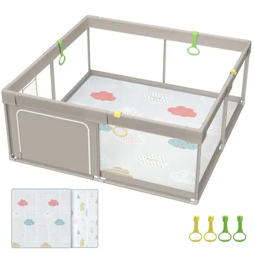 Fodoss Baby Playpen with Mat, 71x59inch Extra Large Playpen for Toddlers, Kids Play Pen with Gate, Baby Fence, Big Playard