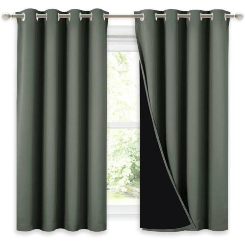 NICETOWN 100% Blackout Curtains 54 inches Long, Double-Deck Completely Blackout Window Treatment Thermal Insulated Lined Drapes for Small Window (Dark Mallard, 1 Pair, 52 inches Width Each Panel)