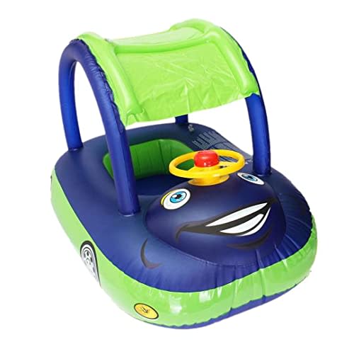 Baby Pool Float with Canopy Summer Steering Wheel Sunshade Swim Ring Car Inflatable Toys Infants Float Seat Boat for Kids Toddlers