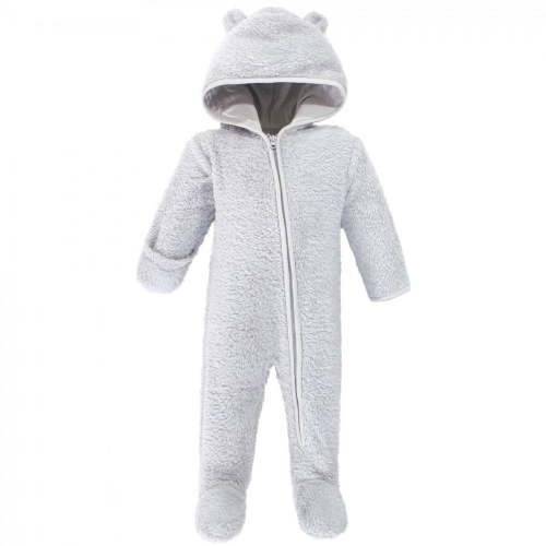 Hudson Baby Faux Shearling Bunting 1pk, Gray Bear, 0-3 Months
