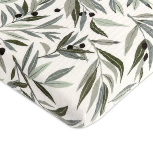 Babyletto Mini Crib Sheet in GOTS Certified Organic Muslin Cotton - Olive Branches