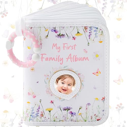 My First Photo Album for Baby Soft Toddlers Family Photo Book with Safe Mirror Holds 17 4 x 6 Photos Family Album Picture Book Gift for Newborn Toddler Kids Baby Shower(Flower)