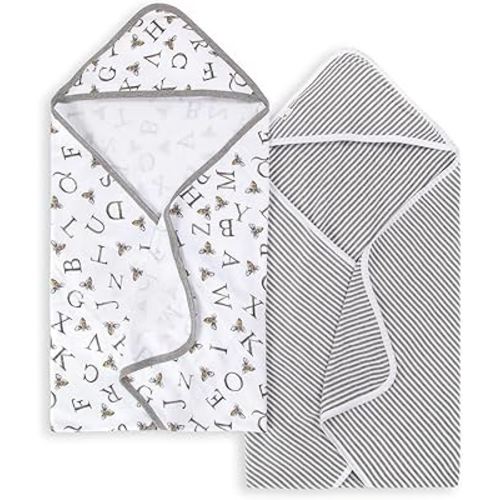 Burts Bees Baby Infant Hooded Towels A-Bee-C Organic Cotton, Unisex Bath Essentials and Newborn Necessities, Soft Nursery Towel with Hood Set, 2-Pack Size 29 x 29 Inch