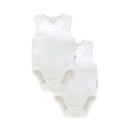 White Pointelle 2 Pack Singlet Bodysuit - Baby Bodysuits - Purebaby - Purebaby