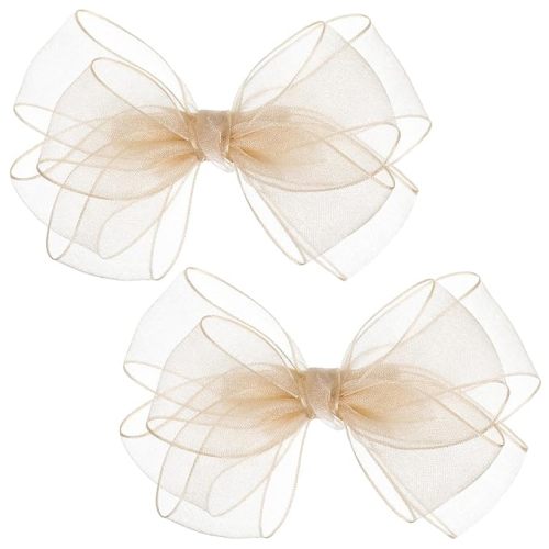 Mabor 2 Pcs Champagne Tulle Bow Hair Clips, Double-Layer Ribbon Hair Accessories for Girls Women Kids Birthday Holiday Gift