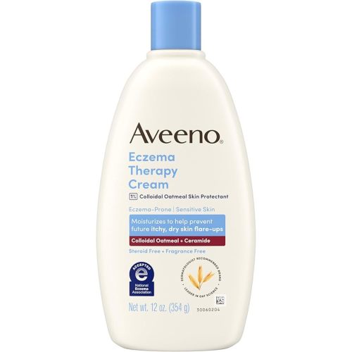 Aveeno Eczema Therapy Daily Moisturizing Body Cream for Sensitive Skin, Soothing Eczema Cream for Dry & Itchy Skin Relief, Colloidal Oatmeal & Ceramide, Steroid- & Fragrance-Free, 12 Oz