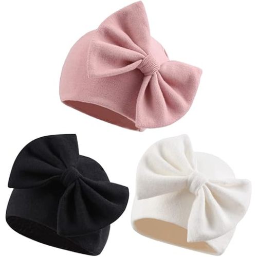 Bamery Newborn Baby Girl Hat Cotton Baby Bow Beanie Preemie Hats Spring Infant Hats for Girls 0-12 Months