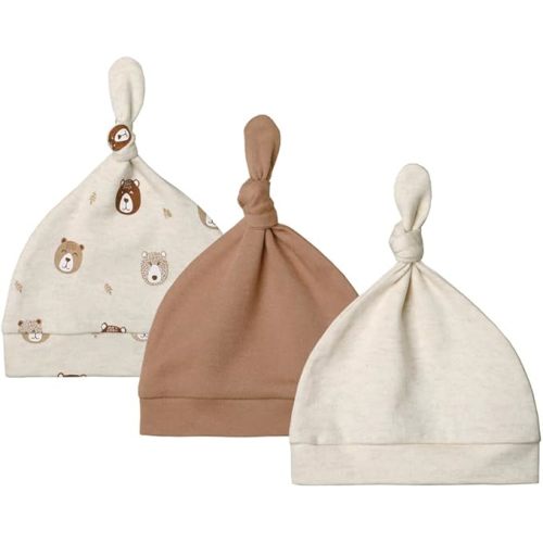 Owlivia Organic Newborn Knot Hats, Hospital Baby Beanies, Unisex Infant Caps, 3-Pack