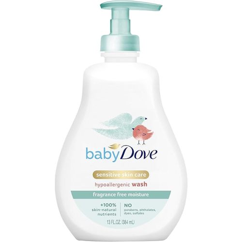 Baby Dove Sensitive Skin Care Baby Wash For Baby Bath Time Fragrance Free Moisture Fragrance Free and Hypoallergenic, Washes Away Bacteria 13 oz