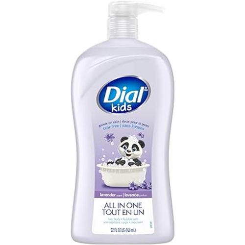 Dial Kids All-in-1 Body + Hair + Bubble Bath, Lavender Scent, 32 Fl Oz, Hypoallergenic Body Wash & Shampoo, No Tears Formula for Kids 2+ Years, No Parabens & Silicones