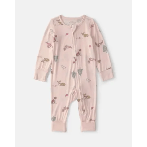 Baby Girl Woodland PurelySoft™ 2-Way Zip Sleep & Play Pajamas - Pink | Carter's