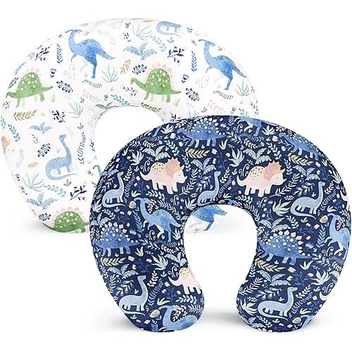 Pea Pod Nursing Pillow Cover 2 Pack Soft & Adorable Slipcovers for Breastfeeding Pillows, Comfortable Stretchy Feeding Pillow Covers for Baby Girls Boys Newborn, Removeable Pillow Case (Dinosaur)