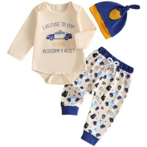 GOOCHEER Newborn Baby Boy Clothes Long Sleeve Romper Pants Hat Set