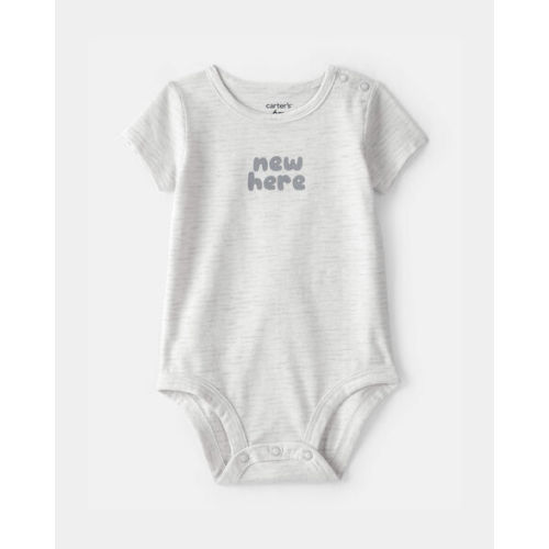 Baby 'New Here' Graphic Bodysuit - Grey | Carter's
