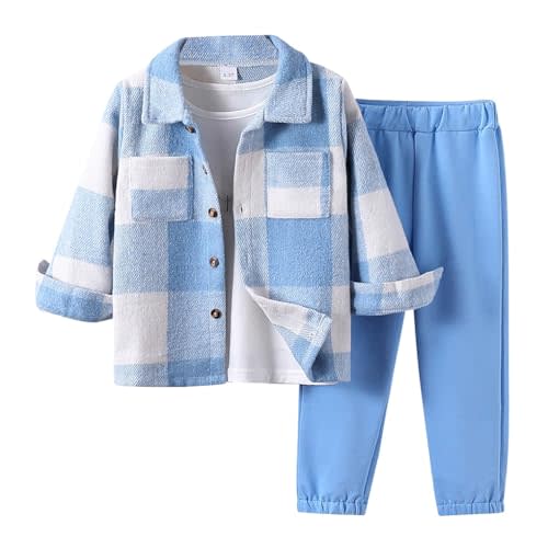 Ayzozuy Toddler Boy Clothes Button Down Plaid Sweatshirt Pants 2PCS Boy Winter Fall Outfits Set