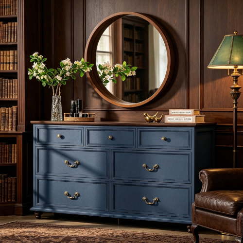 Joaxswe, Dresser, 54 inches wide, 7 drawers, dark blue