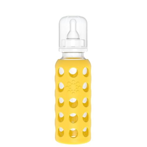 Lifefactory 9-Oz Glass Baby Bottle with Stage 2 Nipple and Protective Silicone Sleeve Mango