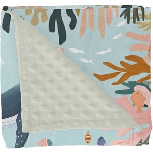 Boho Ocean Animals Baby Blanket for Girl Boy Whale Shark Jellyfish Coral Seaweed Soft Mink Dotted Backing Double Layer Swaddle Blanket Nautical Coastal Marine Bed Throw for Newborn Toddler Crib 30x40